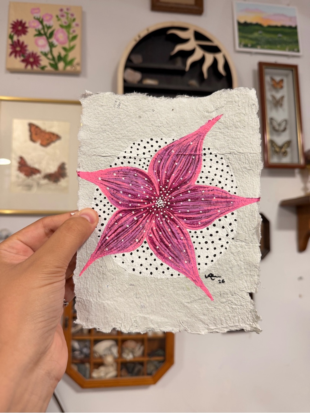 Hand-Painted Pink Floral Art Print by